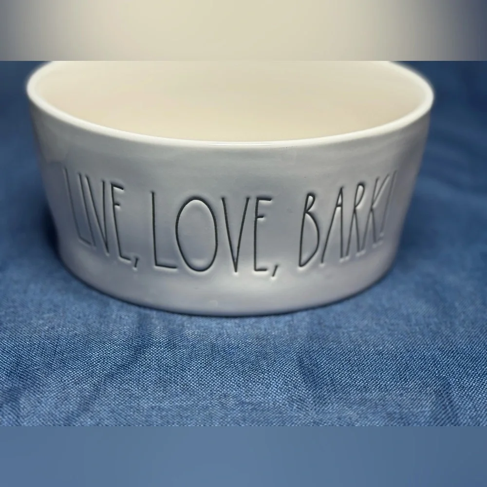 Rae Dunn Set of 2 Savor & Live Love Bark Bowls Ceramic Dog Pet Food Water Bowls